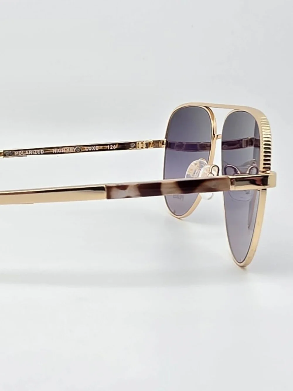 Quay Australia High Key Luxe Gold Frame Polarized Purple Lens Aviator Sunglasses